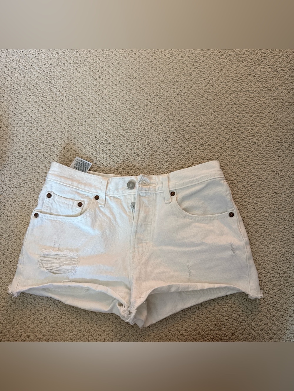 Levi’s White High-Rise Distressed Denim Shorts